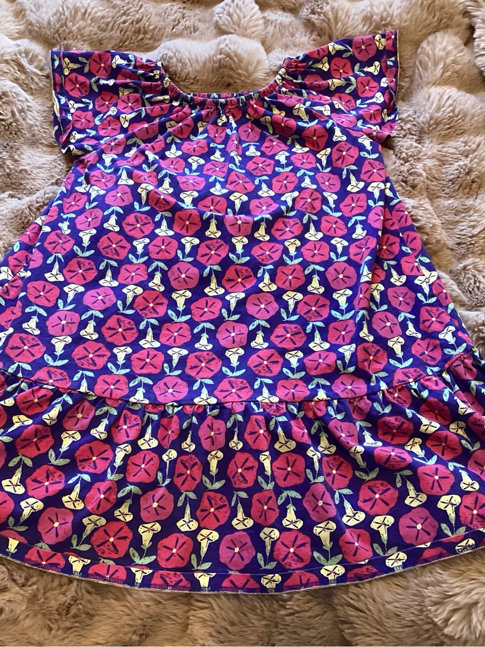 Girls Floral Flutter Sleeve Dress - Purple & Pink